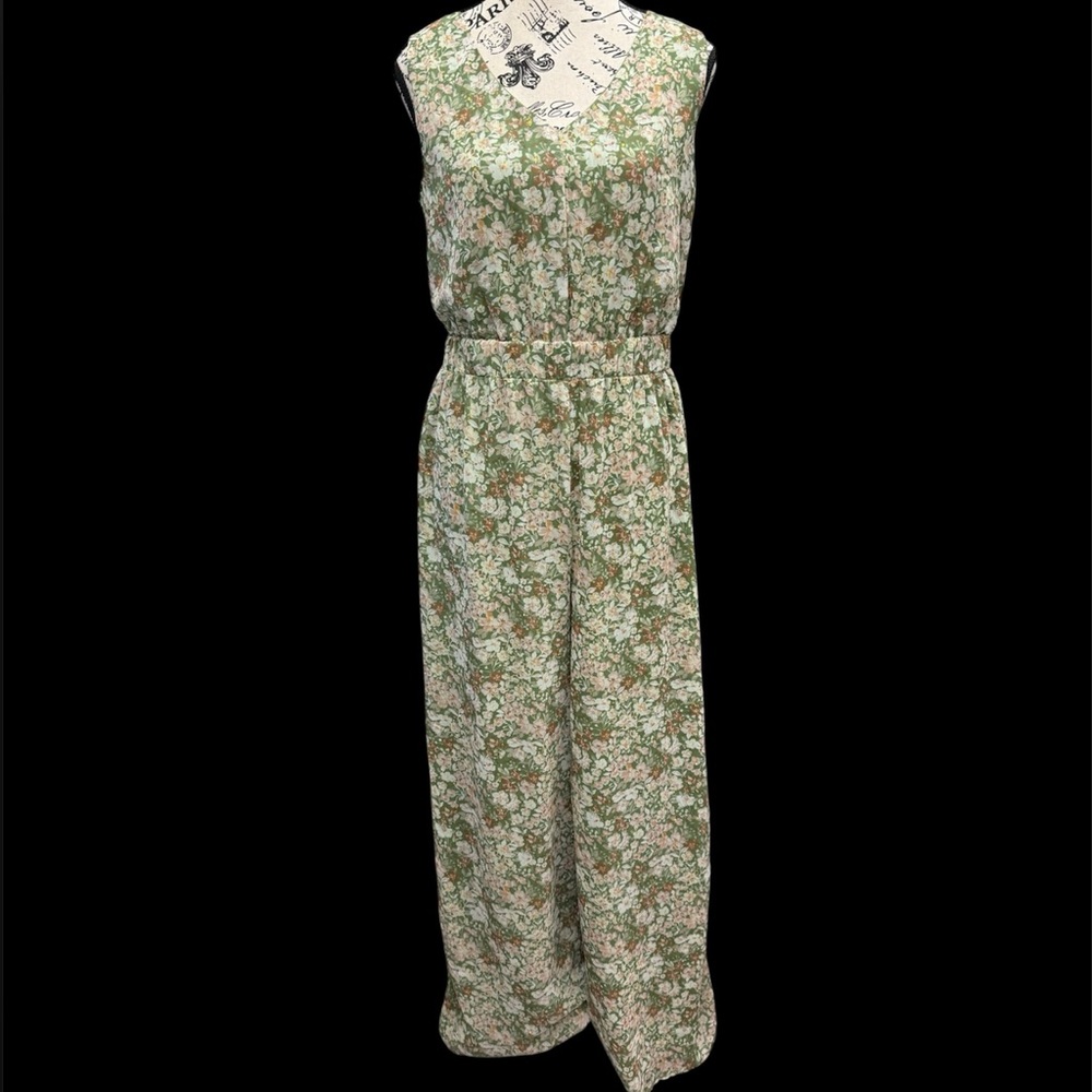 SAGE The Label Green Floral Reversible Tie-Front Wide Leg Jumpsuit Size Medium - Picture 12 of 12
